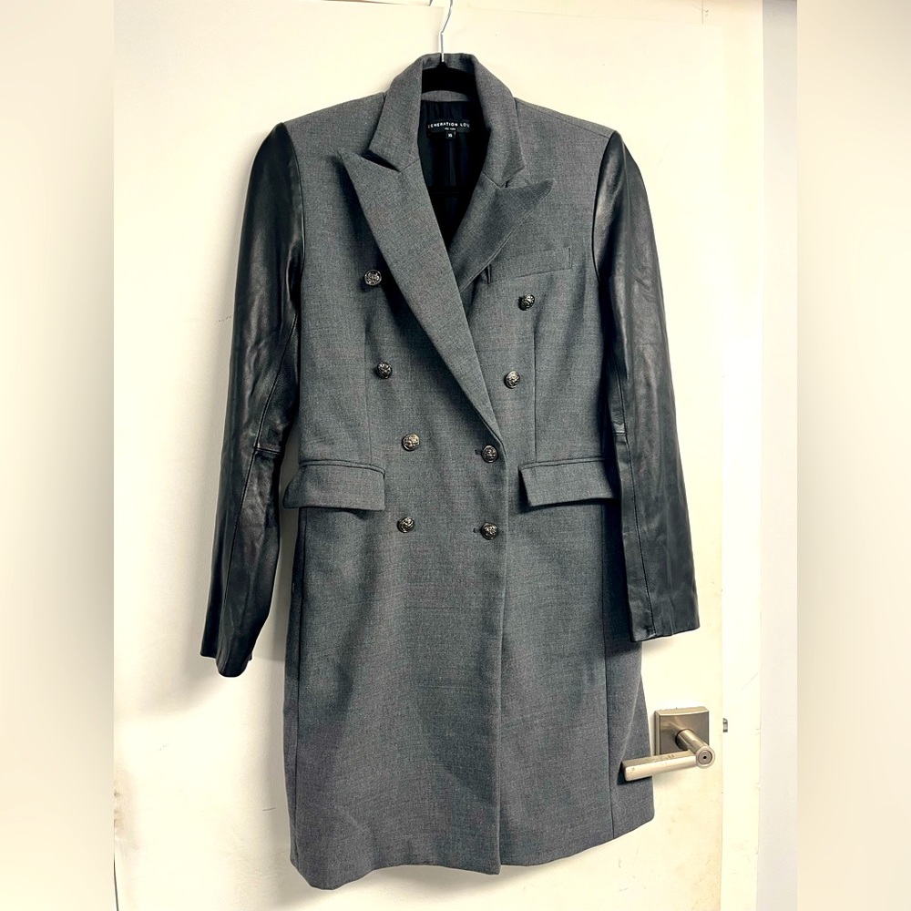 Generation Love Grey Blazer/Jacket with Black Leather Sleeve NEW w/o tags XS